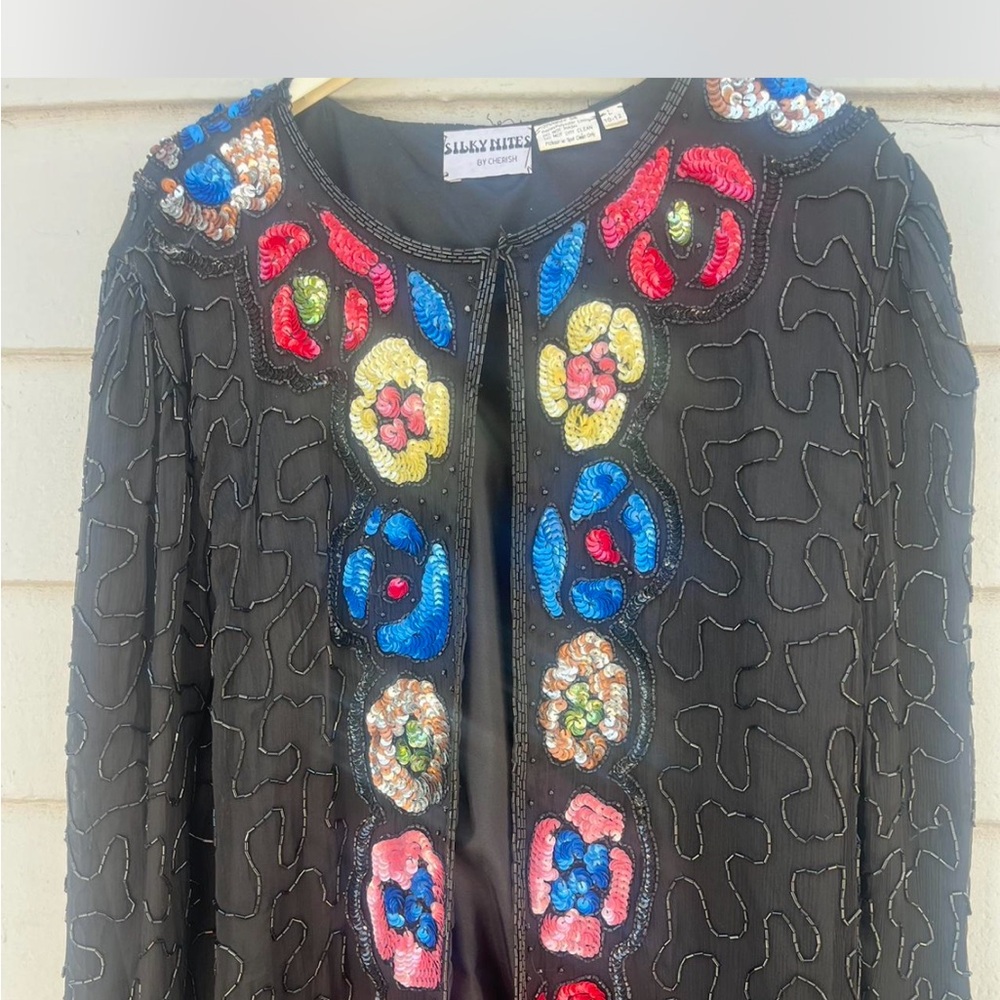 Colorful Embroidered Black Jacket